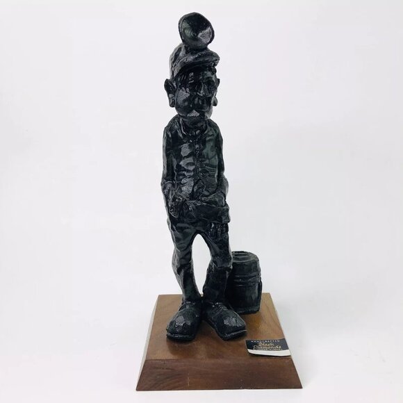 Vtg Carved Coal Underground Miner Black Diamonds 8.5" Man Statue Figurine Wood - Picture 6 of 8